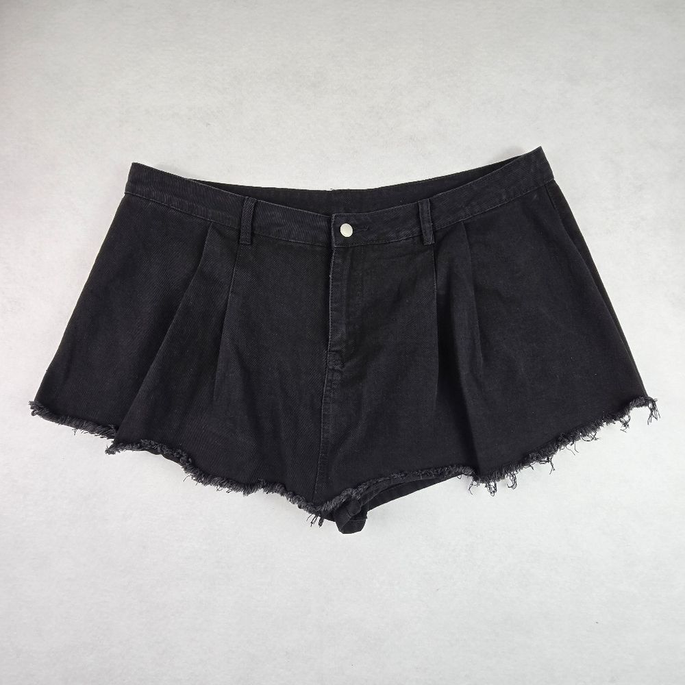 SHEIN Black Frayed Hem Jean Skort